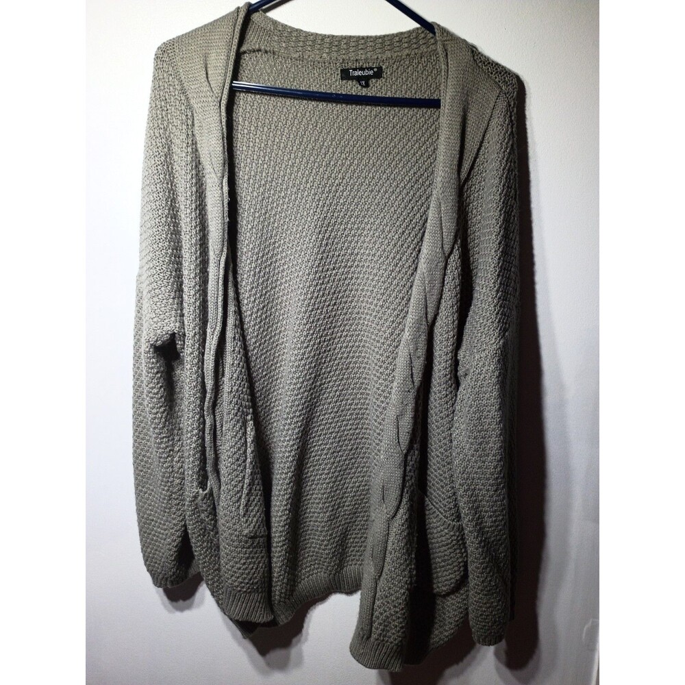 Traleubie Olive Green Loose Casual Open Front Sweater w/Pockets Size 1X